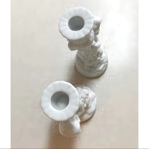 Vintage White Ceramic Angel/Cherub Candlestick Holders - Pair - Picture 3 of 4